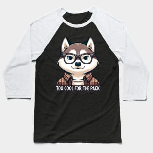 Hipster Husky Dog with Glasses Baseball T-Shirt